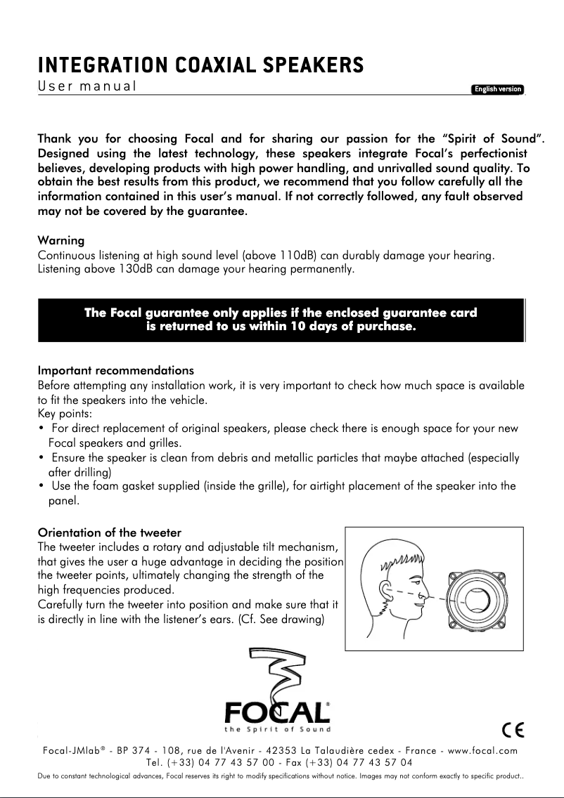 Page 1 de la notice Manuel utilisateur Focal Integration IC 690