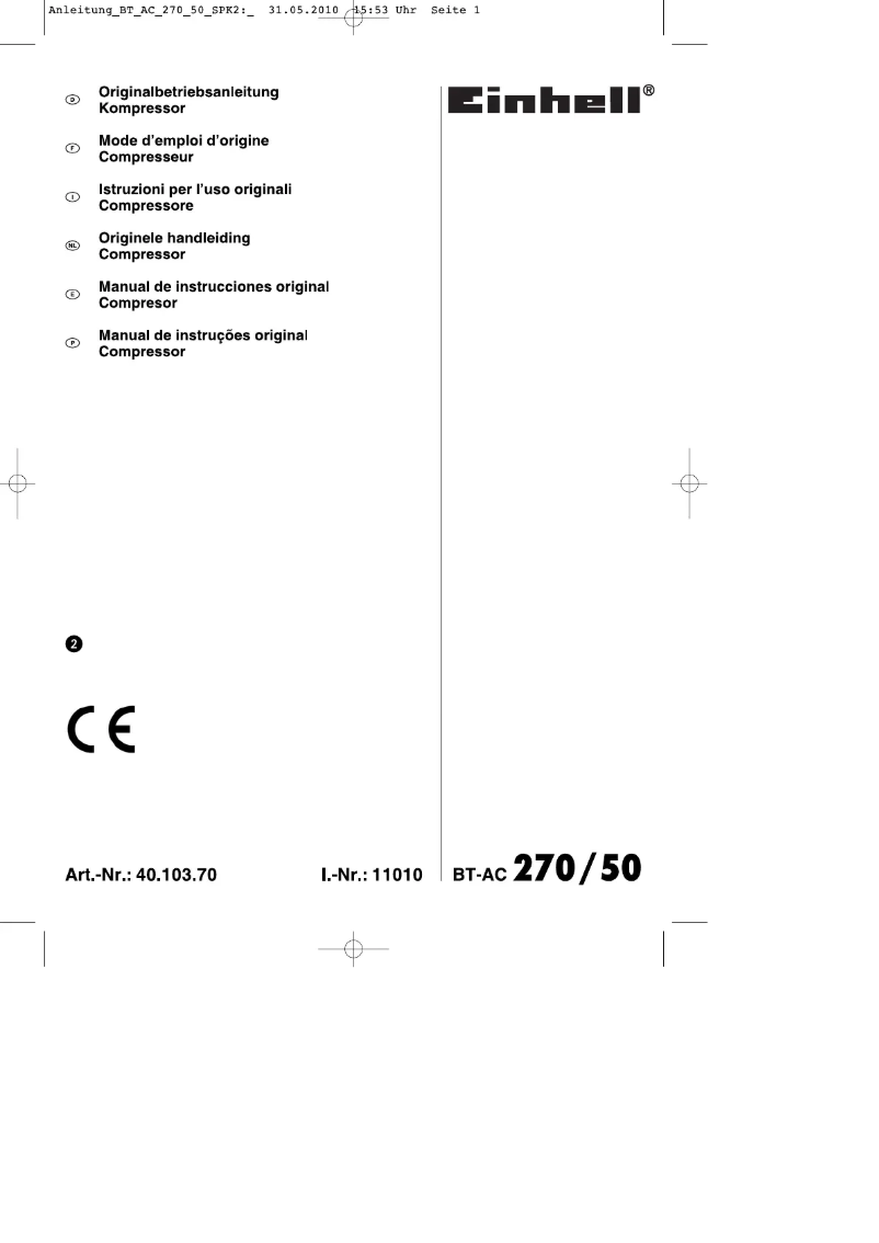 Page 1 de la notice Manuel utilisateur Einhell BT-AC 270/50