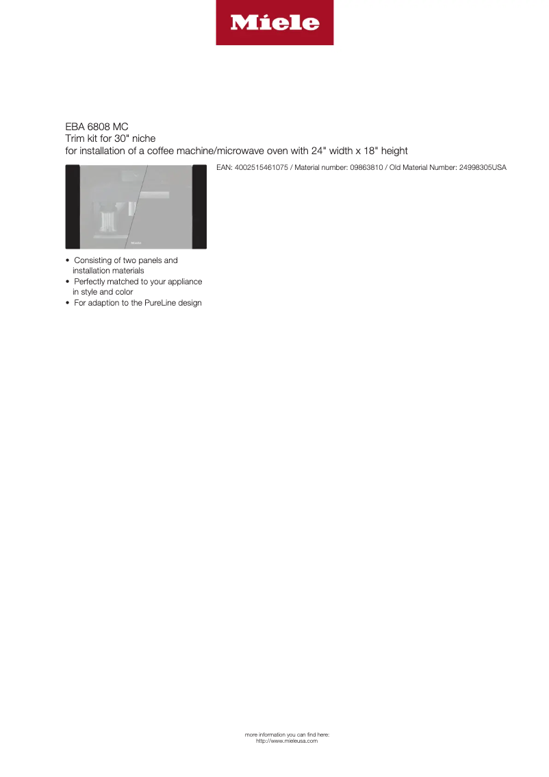 Page 1 de la notice Fiche technique Miele EBA 6808 MC