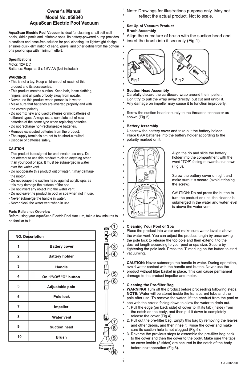 Page 1 de la notice Manuel utilisateur Bestway 58340