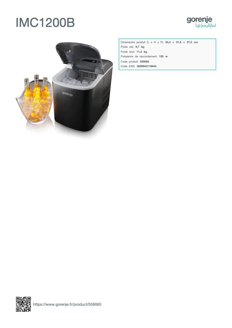 Page n°1 - Fiche technique Gorenje IMC1200B