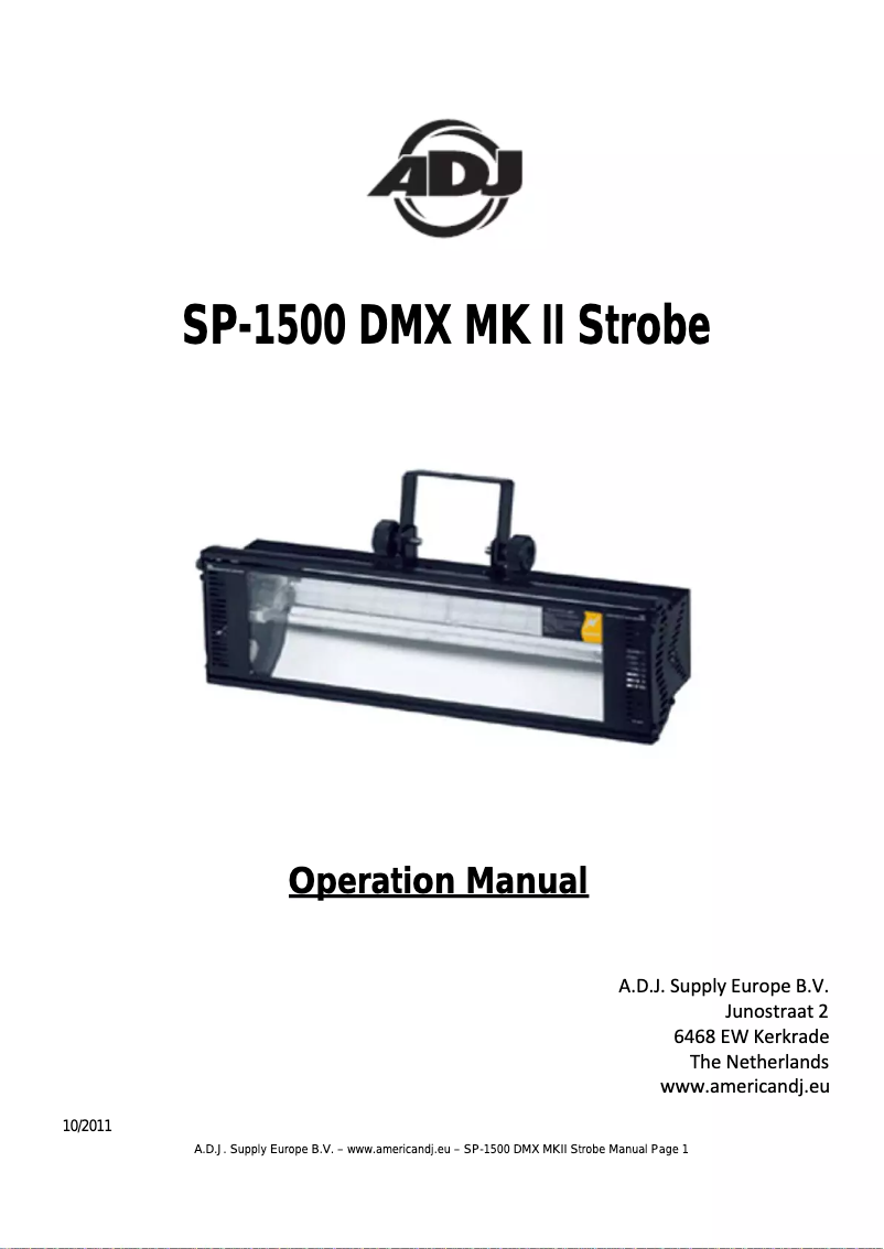 Page 1 de la notice Manuel utilisateur Adj SP-1500 DMX MK II