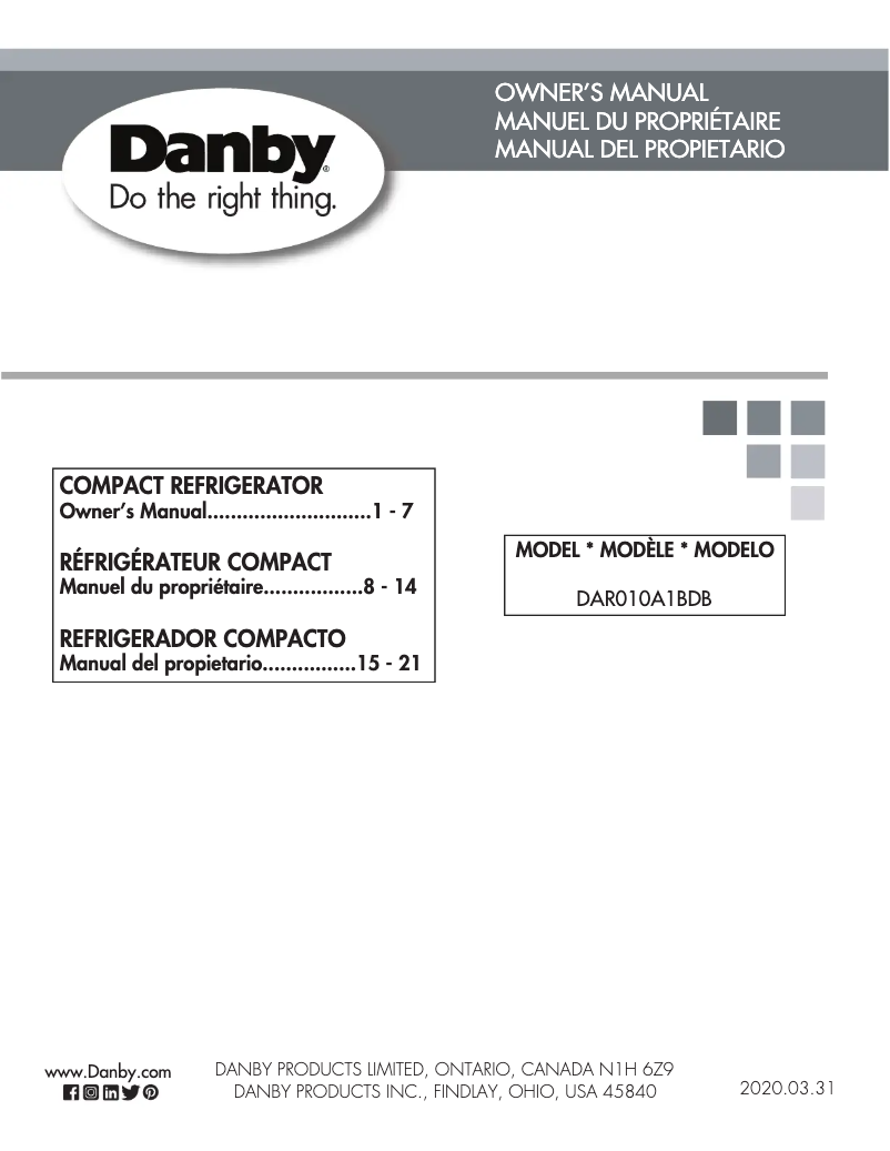 Page 1 de la notice Manuel utilisateur Danby DAR010A1BDB