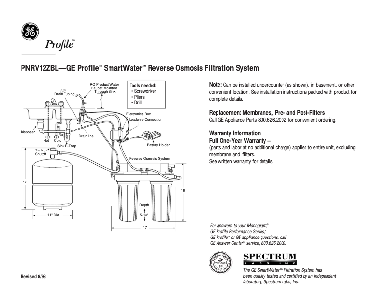 Página 1 del manual Ficha técnica GE Profile PNRV12ZBL