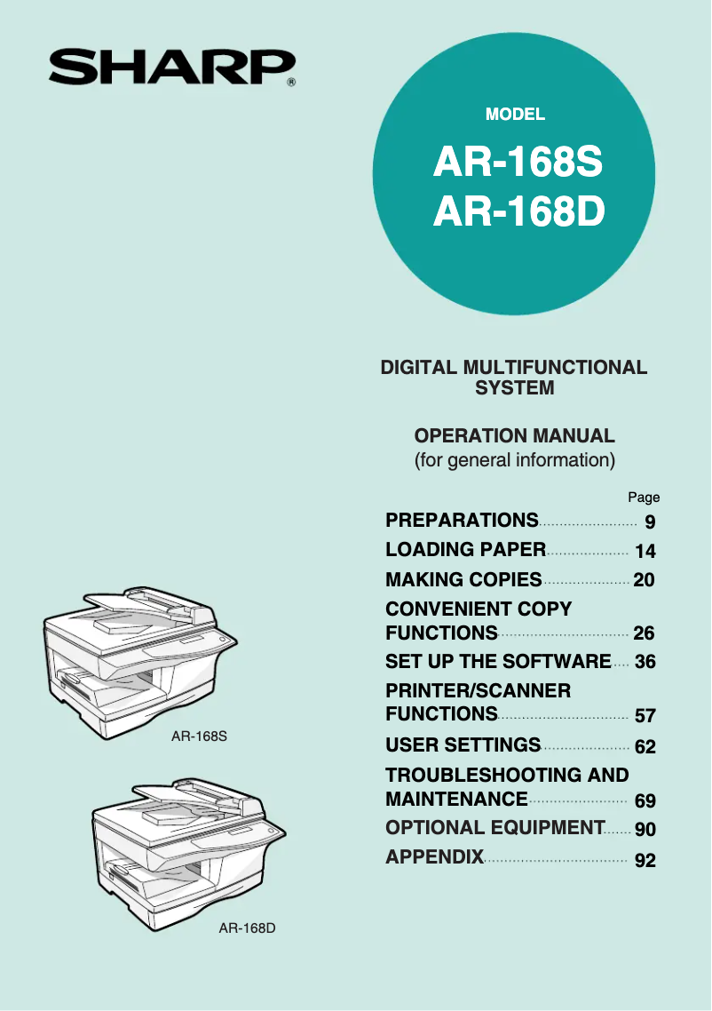 Page 1 of the manual User Manual Sharp AR-168S