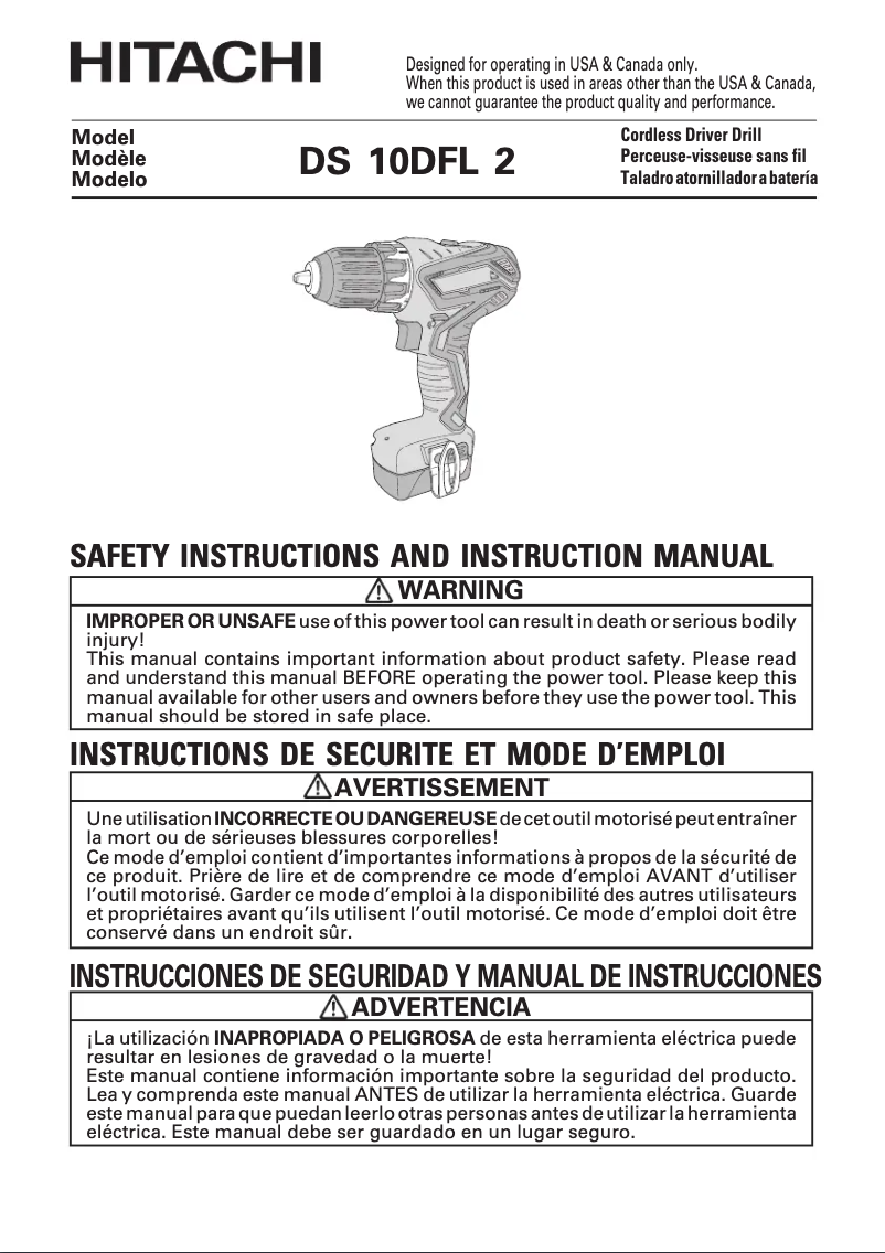 Page 1 de la notice Manuel utilisateur HiKOKI DS 10DFL2