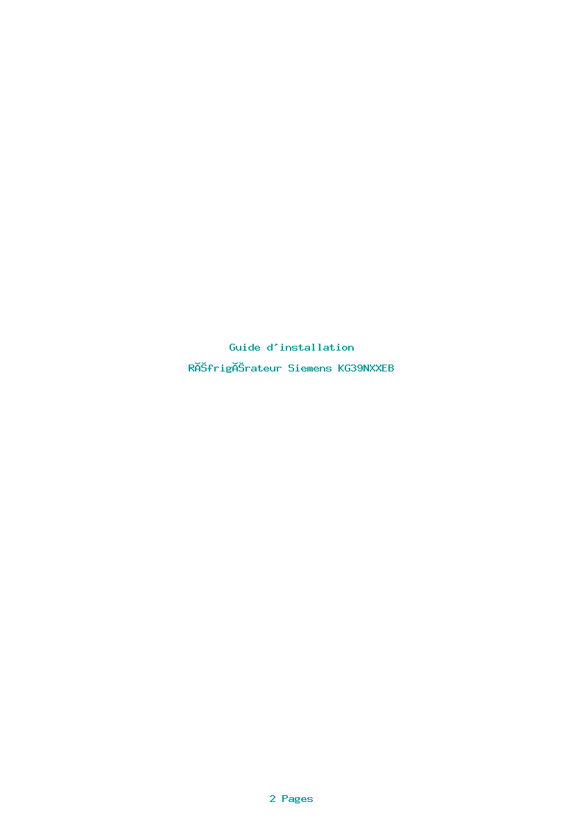 Page 1 de la notice Guide d'installation Siemens KG39NXXEB