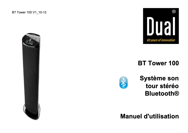 Page 1 de la notice Manuel utilisateur Dual BT Tower 100