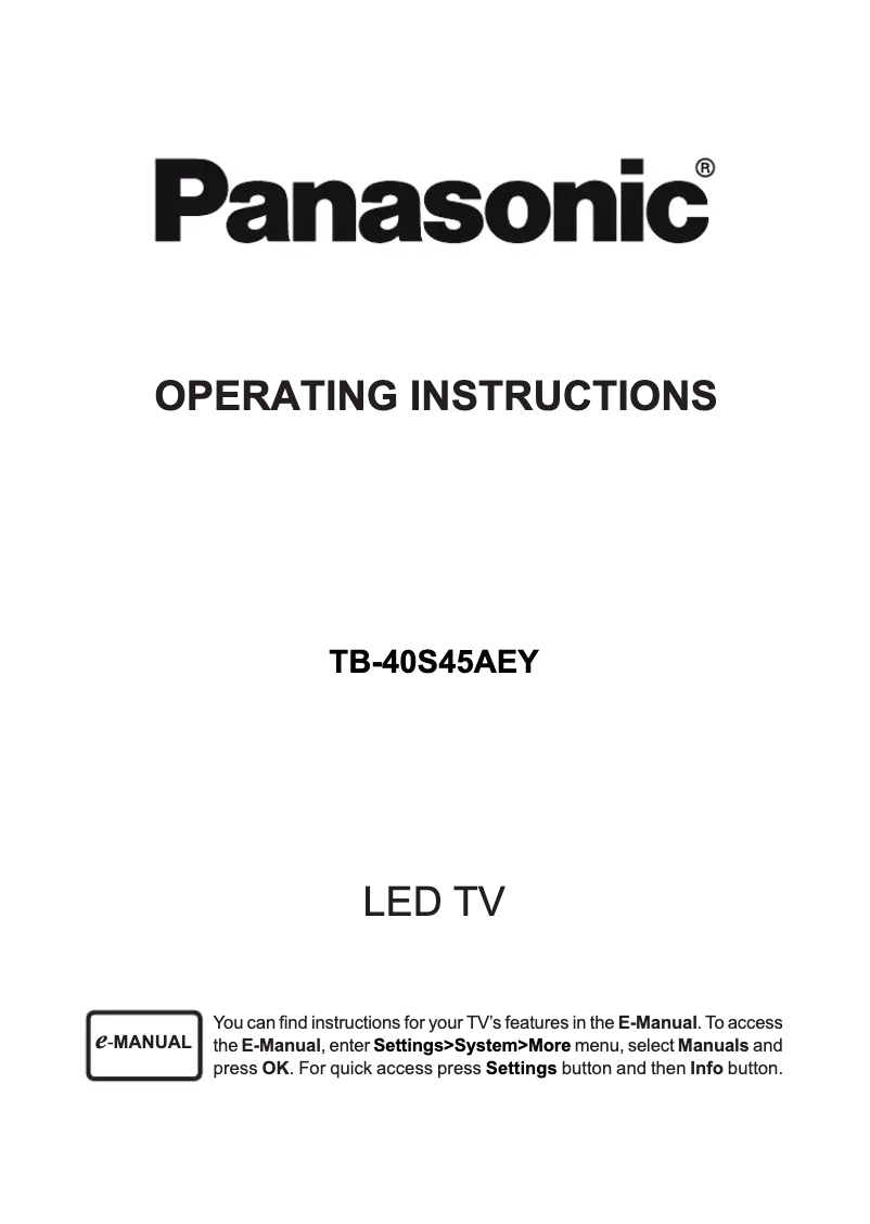 Page 1 de la notice Manuel utilisateur Panasonic TB-40S45AEY