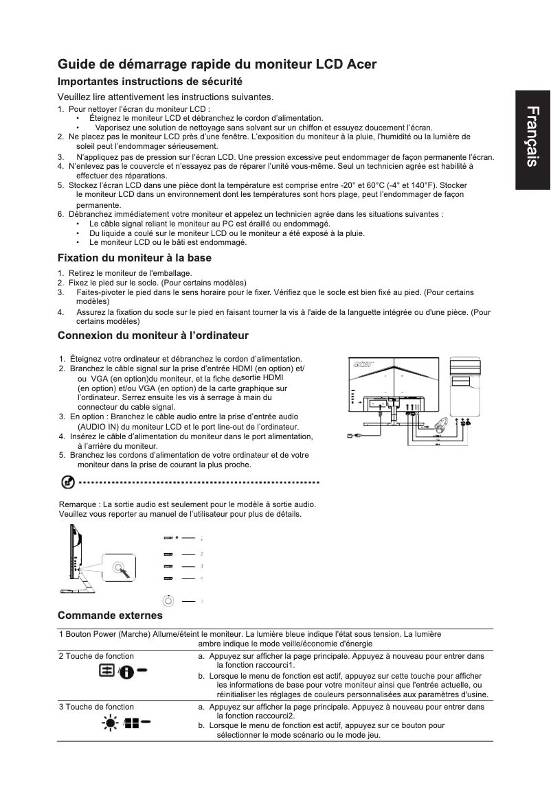 Page 1 de la notice Manuel utilisateur Acer K243Y
