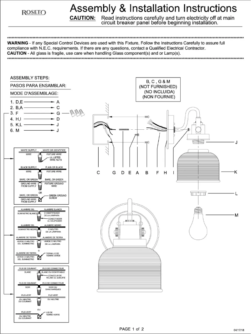Page 1 de la notice Manuel utilisateur Roseto Sophia PBF6406ANTN