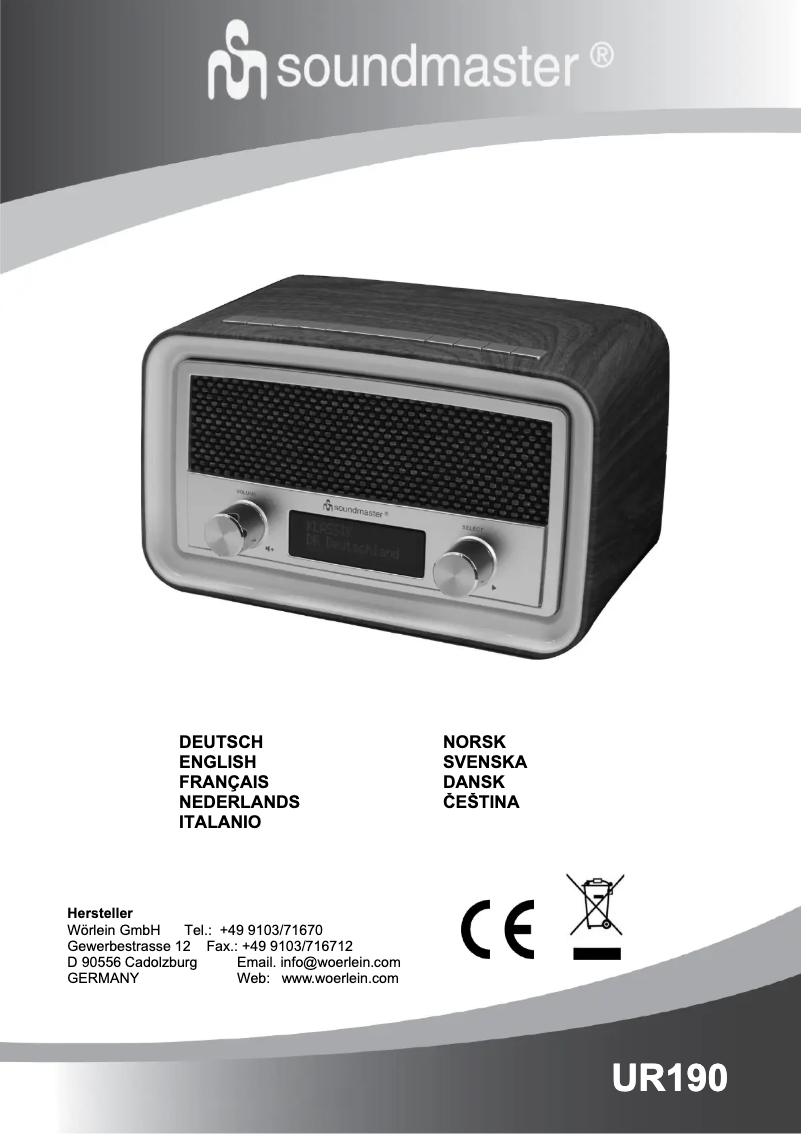 Page 1 de la notice Manuel utilisateur Soundmaster UR190WE