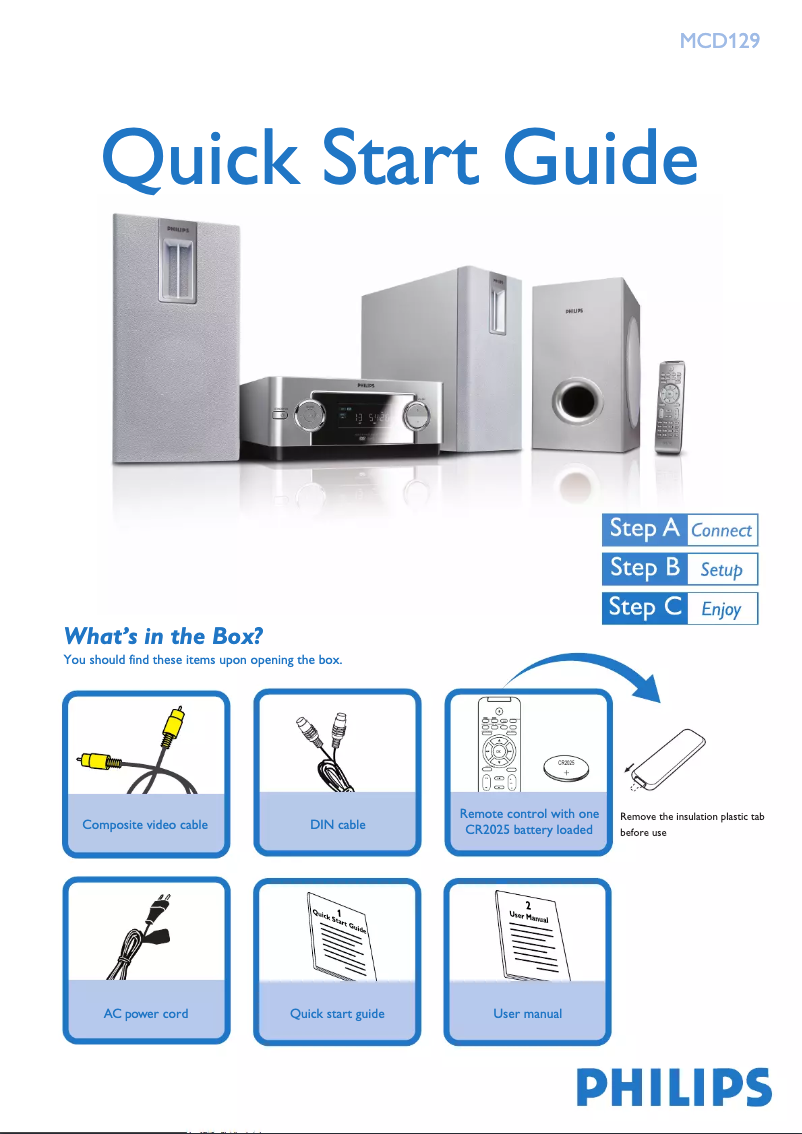 Page 1 de la notice Guide de démarrage rapide Philips MCD129