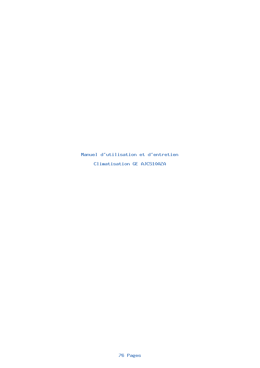 Page 1 de la notice Manuel d'utilisation et d'entretien GE AJCS10AZA