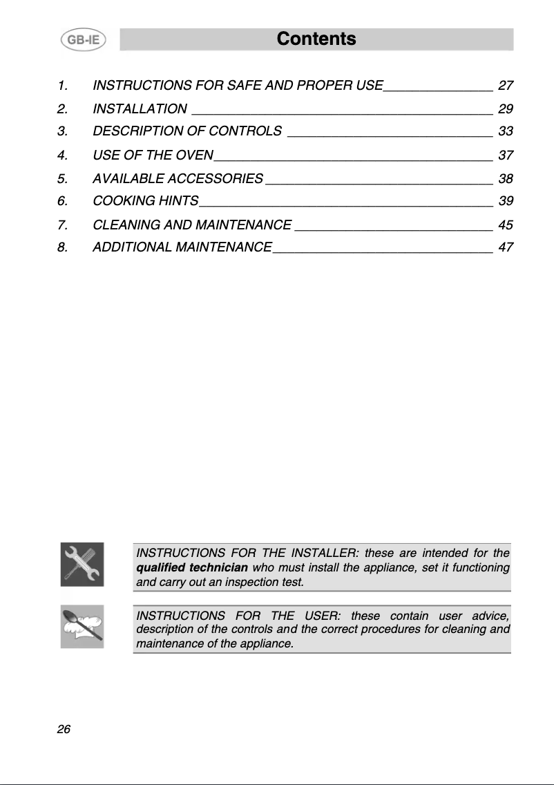 Page 1 de la notice Manuel utilisateur Smeg SE321-5