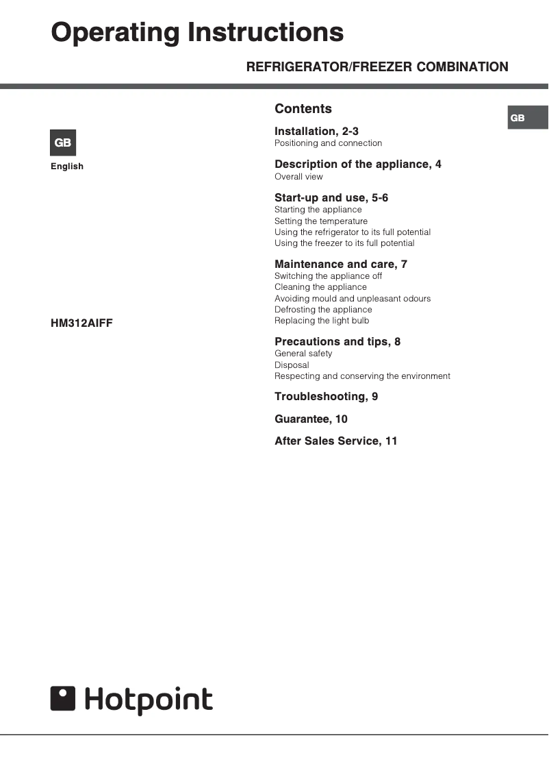 Page 1 de la notice Manuel utilisateur Hotpoint HM312AIFF