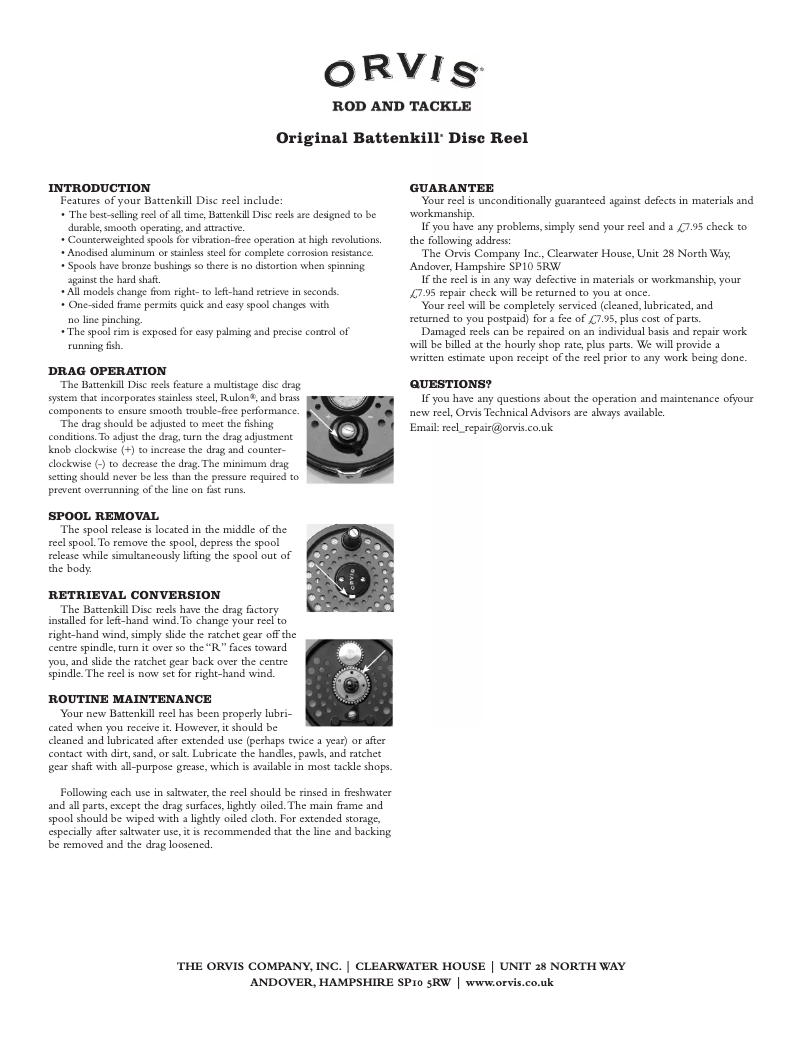 Page 1 de la notice Manuel utilisateur Orvis Battenkill Disc 7/8