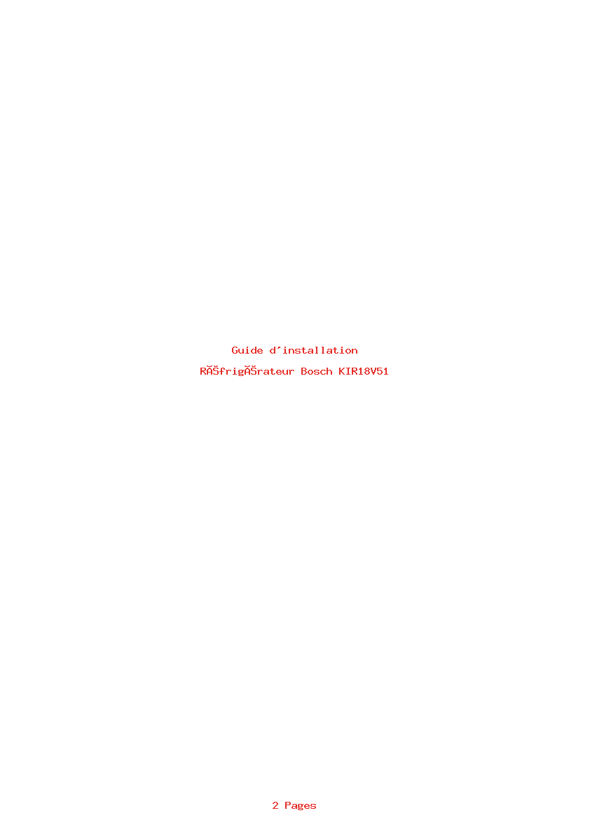 Page 1 de la notice Guide d'installation Bosch KIR18V51