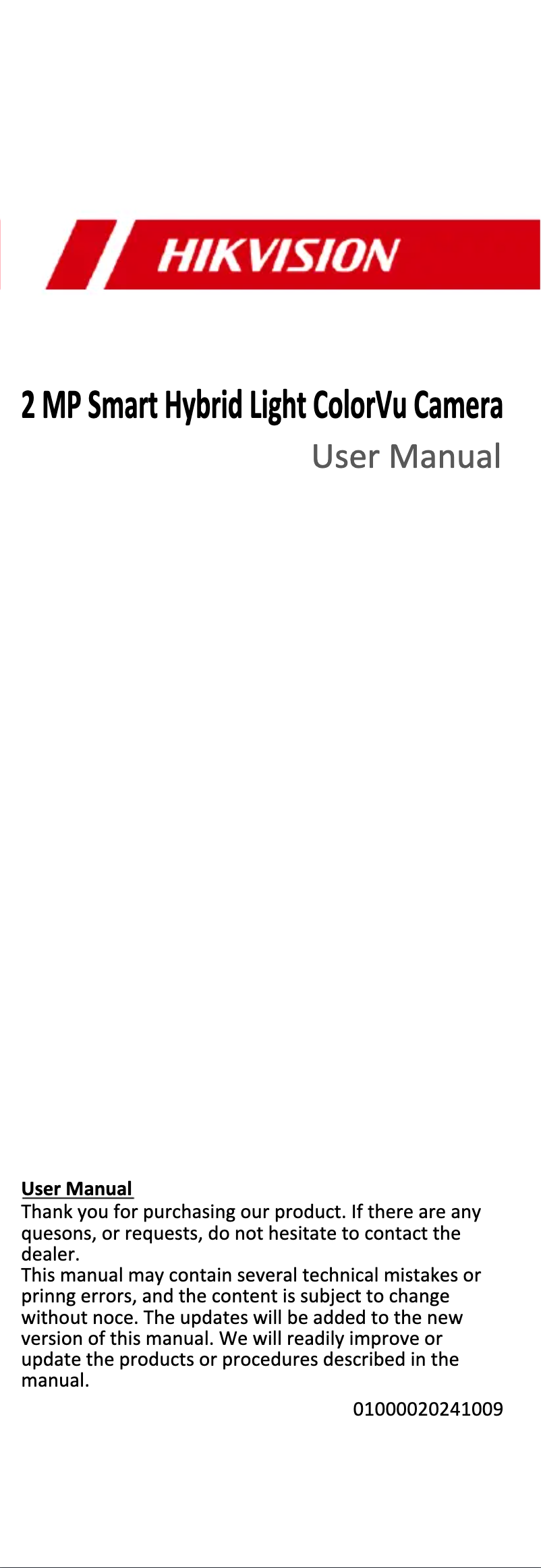 Page 1 de la notice Manuel utilisateur Hikvision DS-2CE10DF3T-LSE