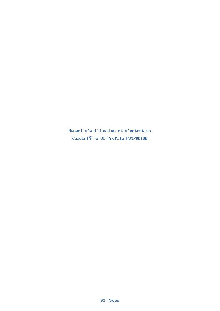 Page 1 de la notice Manuel d'utilisation et d'entretien GE Profile PB978DTBB