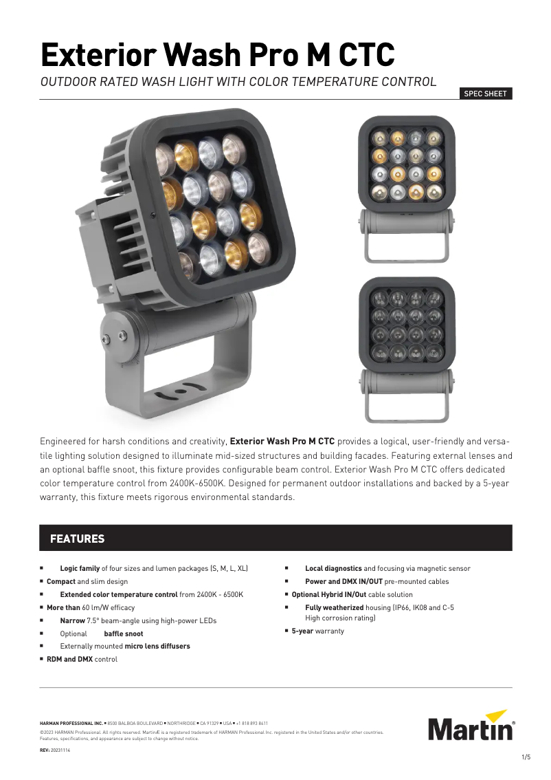 Page 1 de la notice Fiche technique Martin Exterior Wash Pro M CTC