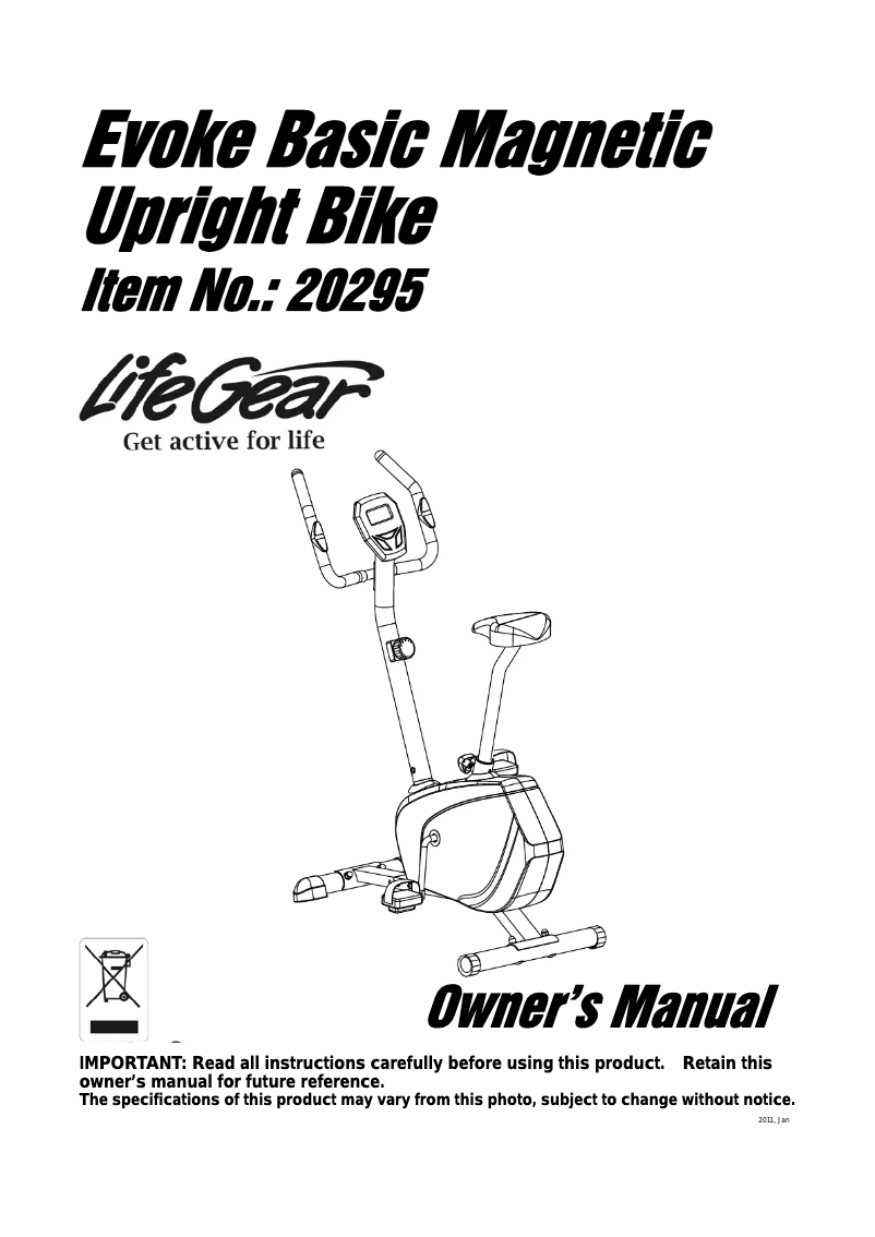 Página 1 del manual Manual de usuario Life Gear Evoke Basic Magnetic Upright Bike 20295