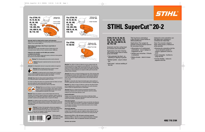 Page 1 de la notice Manuel utilisateur Stihl SuperCut 20-2