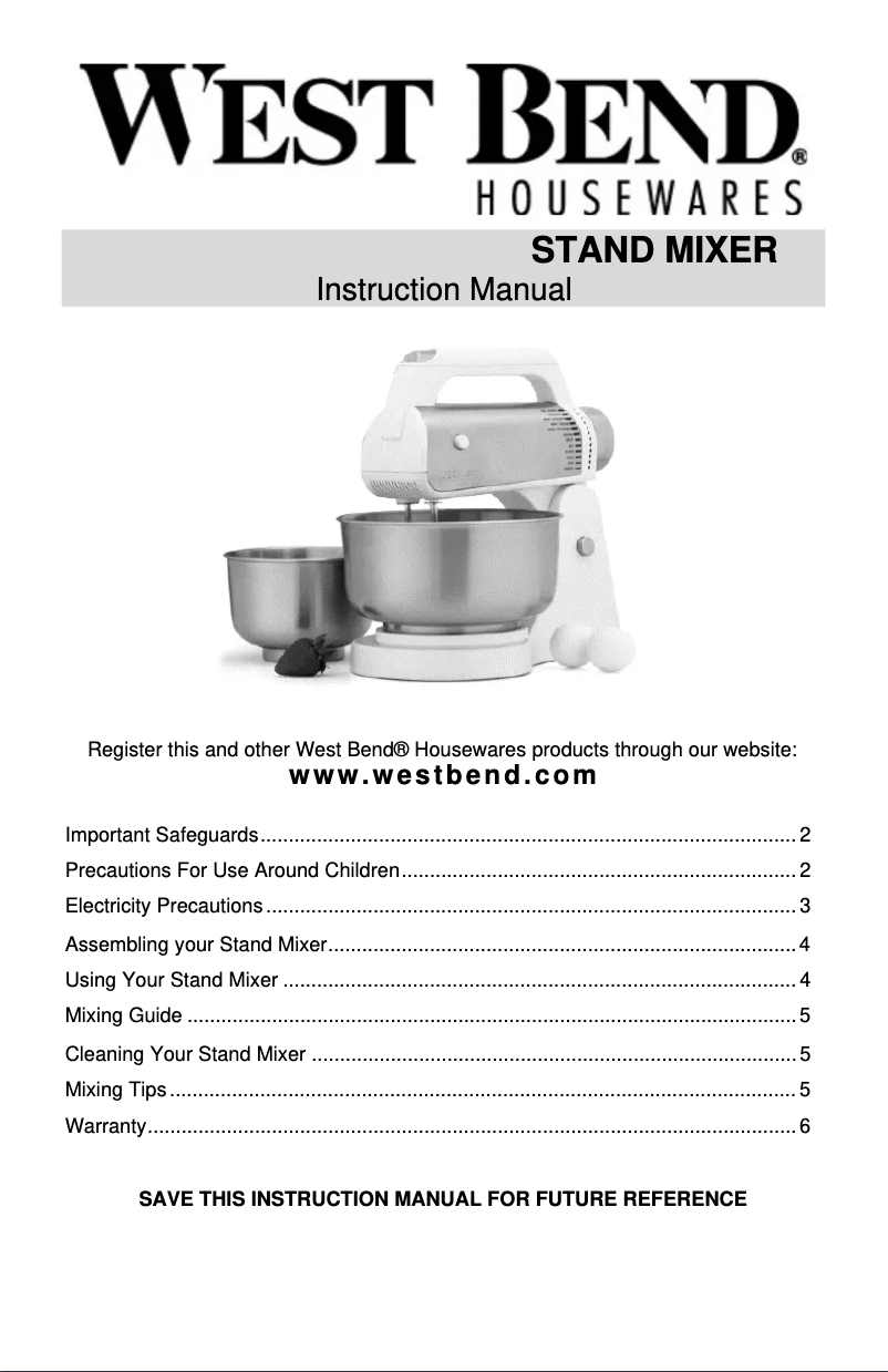 Page 1 de la notice Manuel utilisateur WestBend 41125