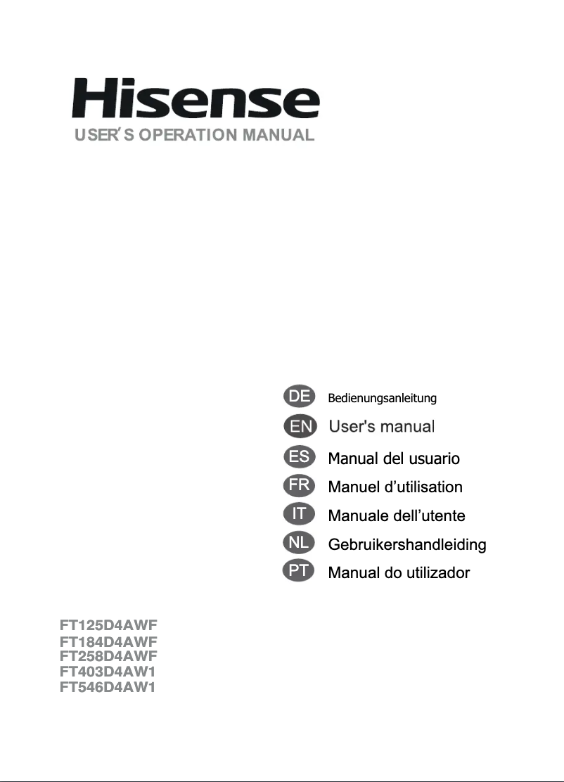 Page 1 de la notice Manuel utilisateur Hisense FT184D4AWF