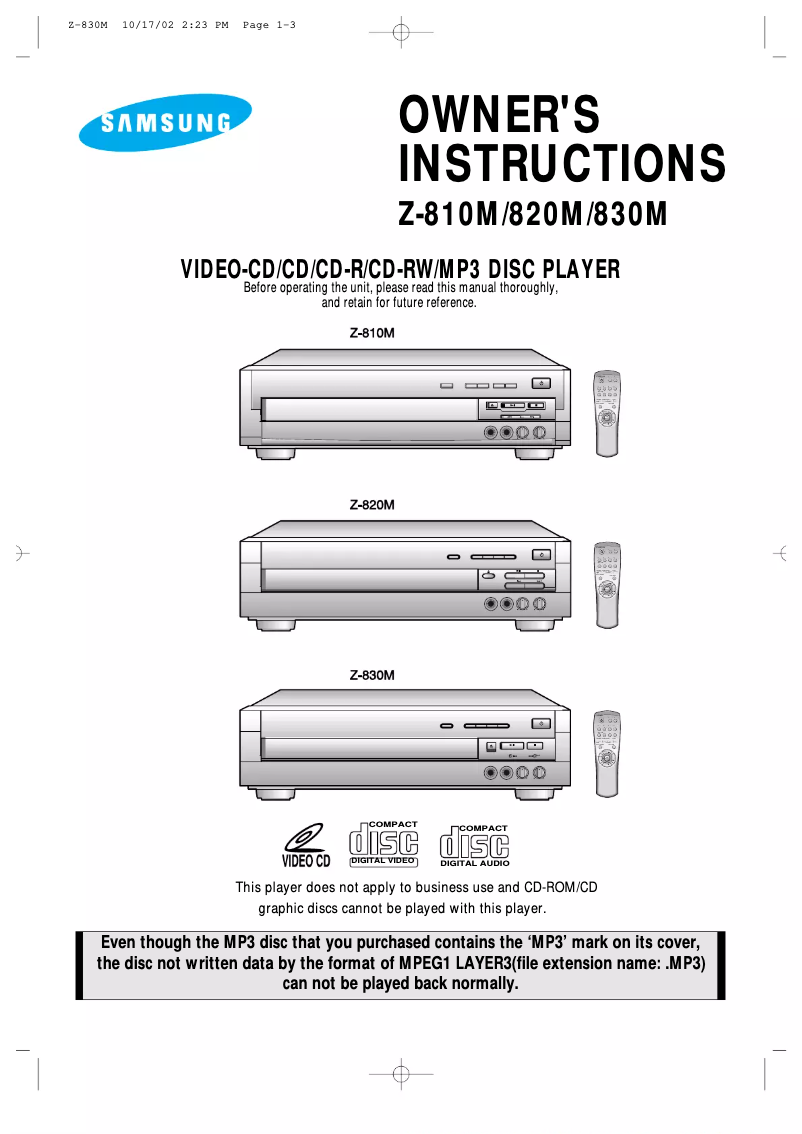 Page 1 de la notice Manuel utilisateur Samsung Z-830