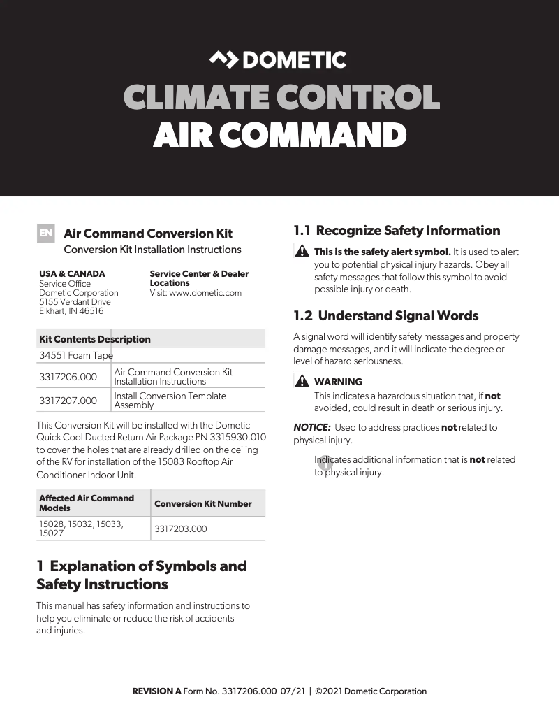 Page 1 de la notice Manuel utilisateur Dometic Atwood AirCommand