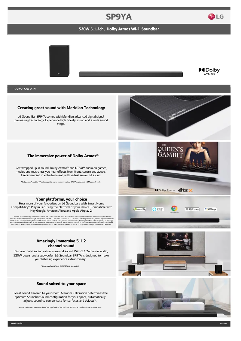 Page 1 de la notice Fiche technique LG DSP9YA