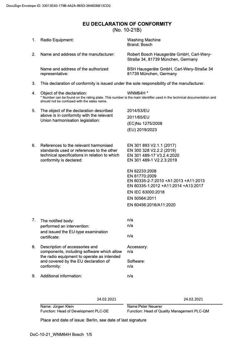 Page 1 of the manual User Manual Bosch WAV28GH1OE