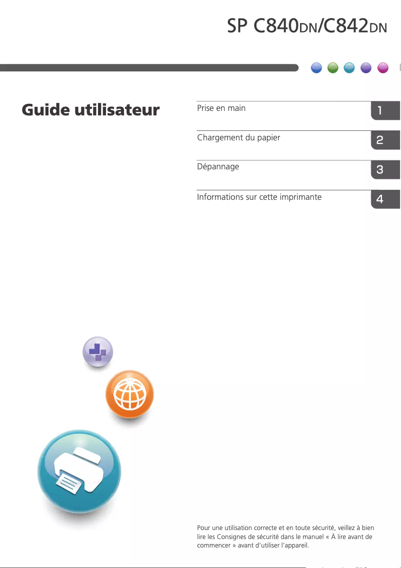 Page 1 de la notice Manuel utilisateur Ricoh SP C842DN