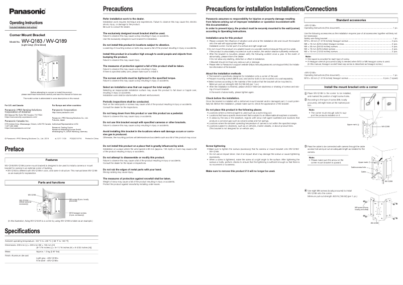 Page 1 de la notice Manuel utilisateur Panasonic WV-Q189