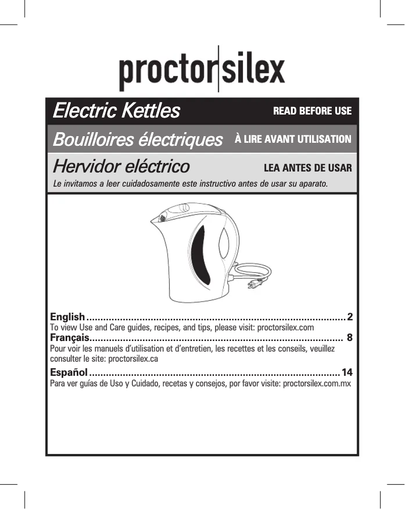 Page 1 de la notice Manuel utilisateur Proctor Silex K2071PS