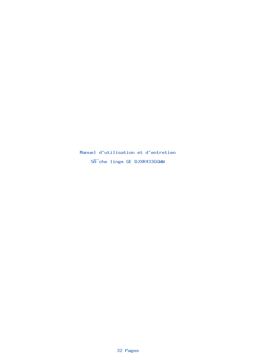Page 1 de la notice Manuel d'utilisation et d'entretien GE DJXR433GGWW