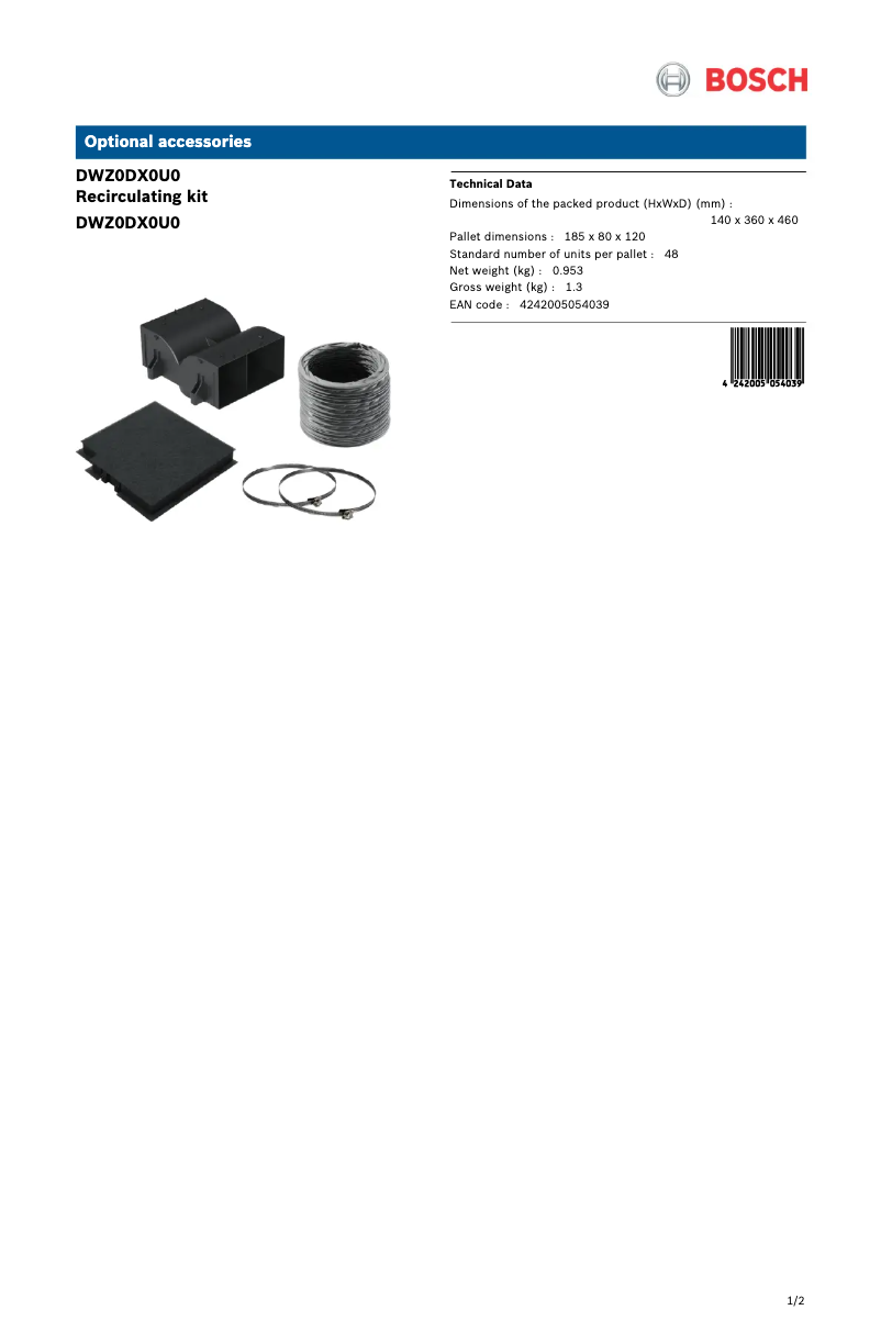 Page 1 de la notice Manuel utilisateur Bosch DWZ0DX0U0