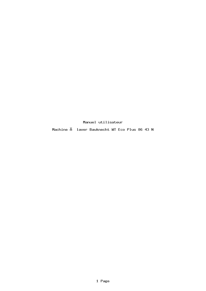 Page 1 de la notice Manuel utilisateur Bauknecht WT Eco Plus 86 43 N