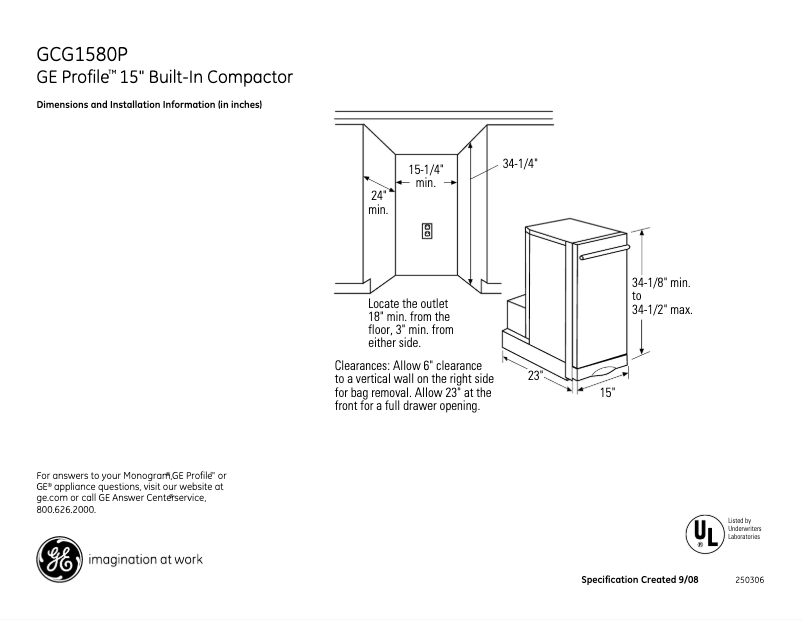 Page 1 de la notice Fiche technique GE Profile GCG1580PSS
