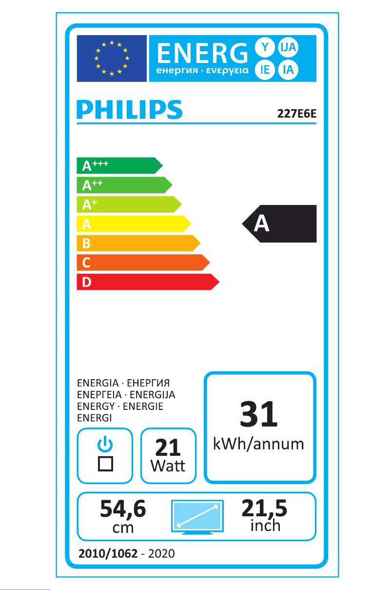 Page n°1 - Label énergétique Philips 227E6EDSD