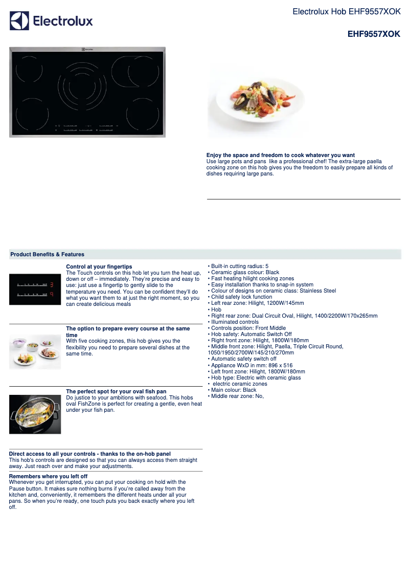 Page 1 de la notice Fiche technique Electrolux EHF9557XOK