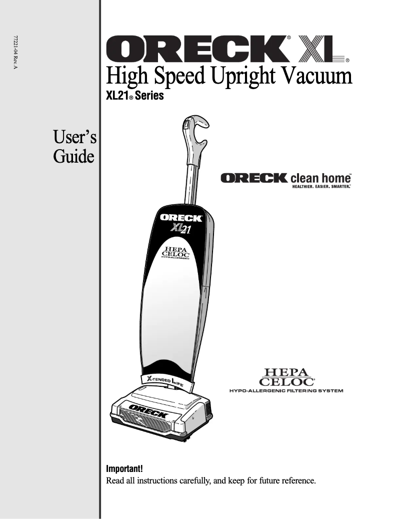 Página 1 del manual Manual de usuario Oreck XL21700EC