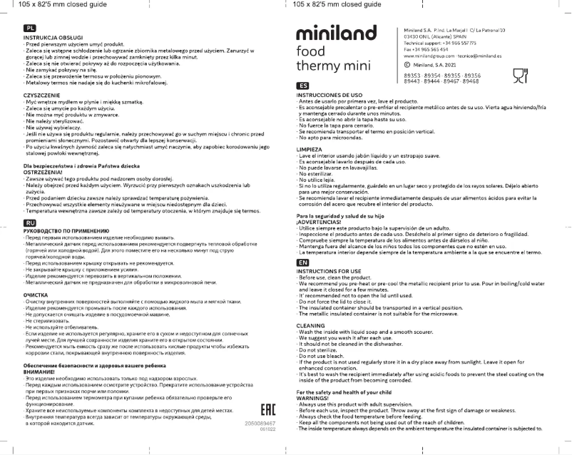 Page 1 de la notice Manuel utilisateur Miniland Food Thermy Mini Palms 89443