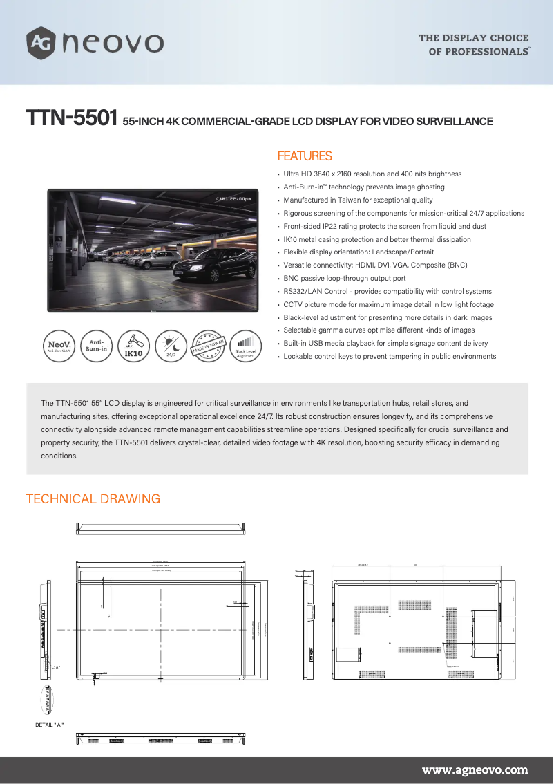Página 1 del manual Ficha técnica AG Neovo TTN-5501