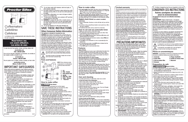Page 1 de la notice Manuel utilisateur Proctor Silex 48524RY