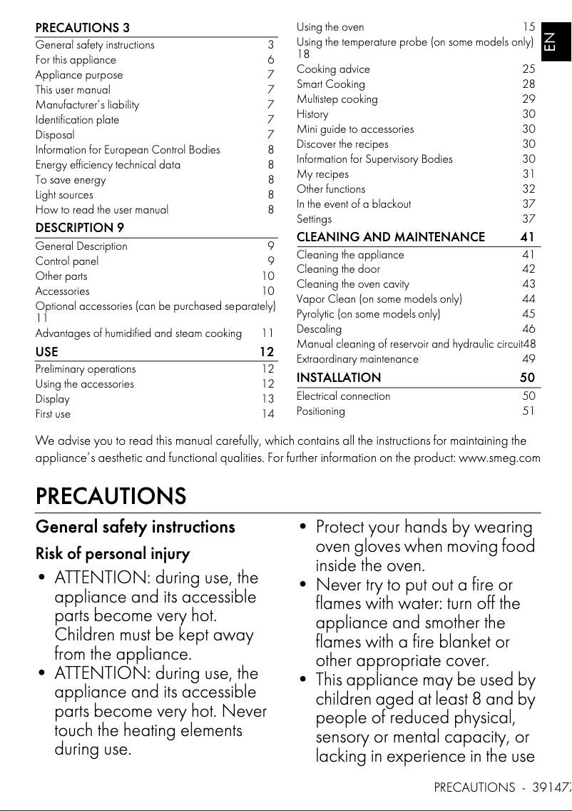 Page 1 de la notice Manuel utilisateur Smeg SOPA6104S2PN