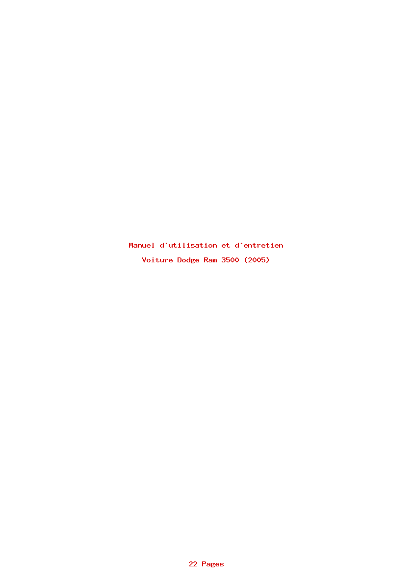 Page 1 de la notice Manuel d'utilisation et d'entretien Dodge Ram 3500 (2005)