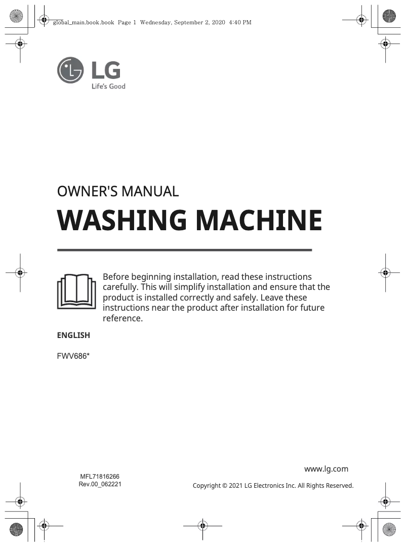 Page 1 de la notice Manuel utilisateur LG FWV686STE