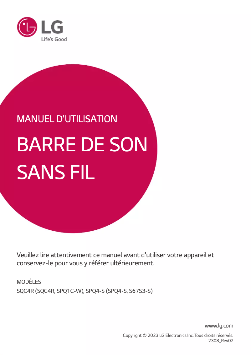 Page 1 de la notice Manuel utilisateur LG SQC4R